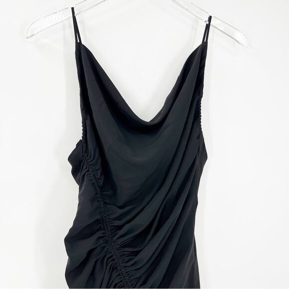 NEW Abercrombie & Fitch Ruched Asymmetrical Satin Midi Bodycon Dress SP Black - Picture 4 of 6